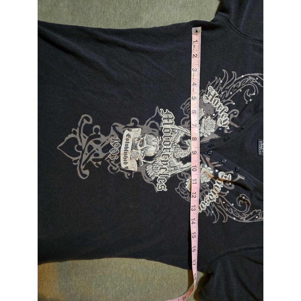 Womens Size Large Fitted Harley Davidson Knit Top Best Fit Medium Black Shirt - Picture 4 of 6